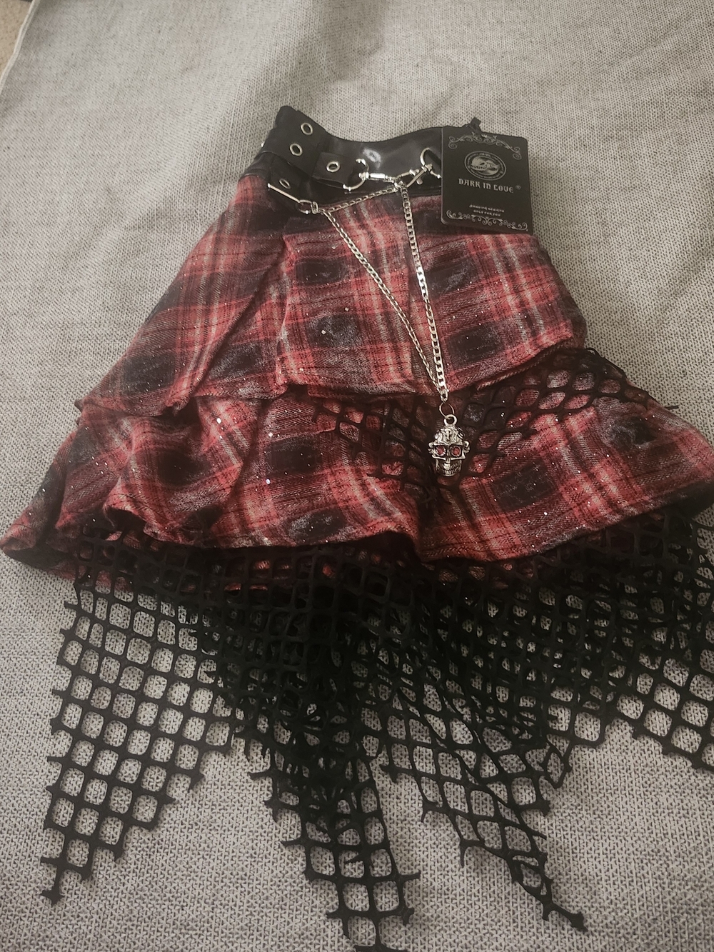 Distressed Plaid Chain-Adorned Punk Skirt From DARK IN LOVE